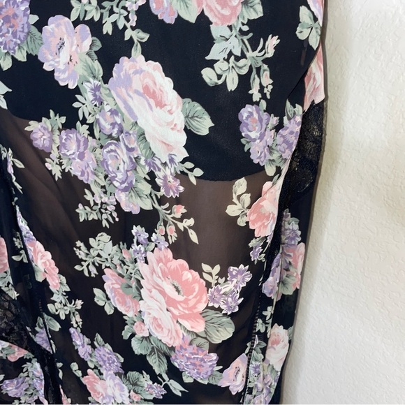 ASTR the label maxi skirt black & floral print SZ M zip up lined lace SZ M - Picture 8 of 14